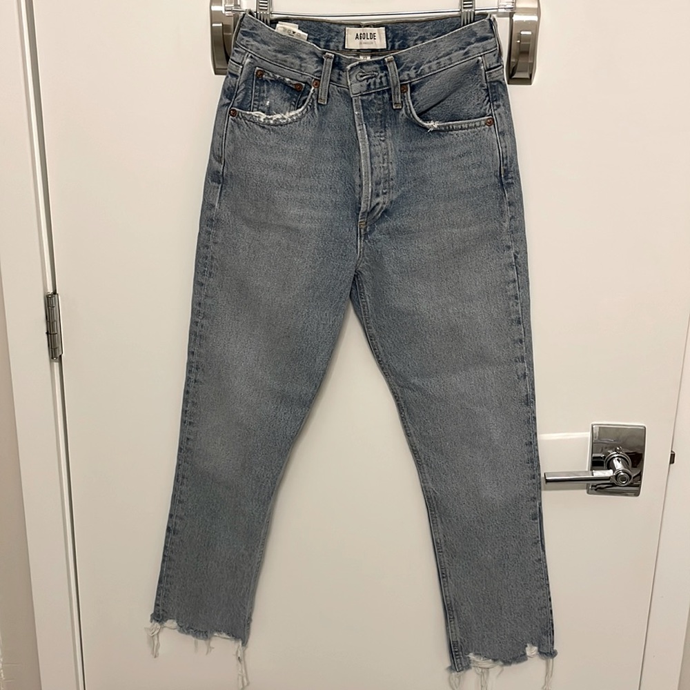 AGOLDE high rise bottom up jeans, loose fit, with distressed hem